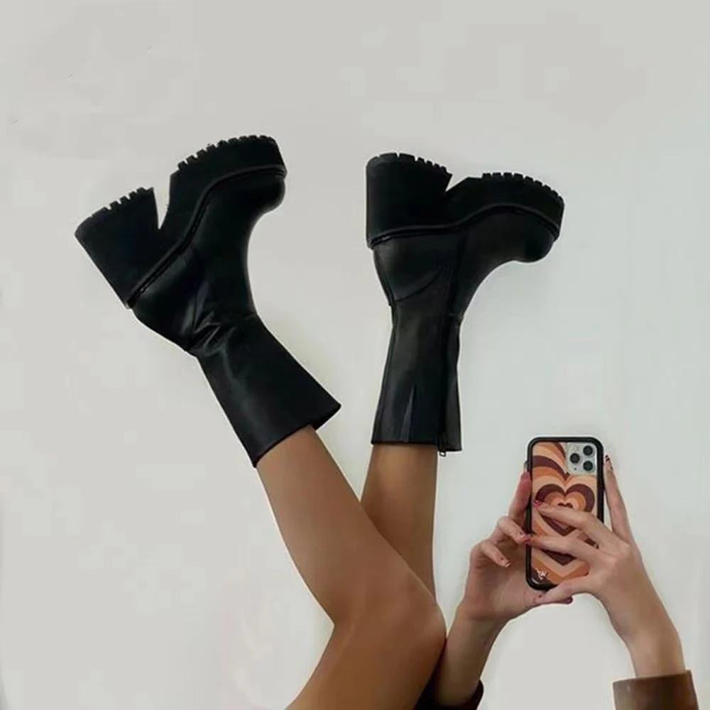 Damen Plateau-Stiefel mit hohem Blockabsatz und modischem Reißverschluss Heidi Mode - Image 2
