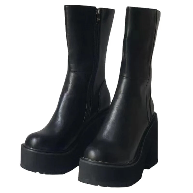Damen Plateau-Stiefel mit hohem Blockabsatz und modischem Reißverschluss Heidi Mode - Image 5