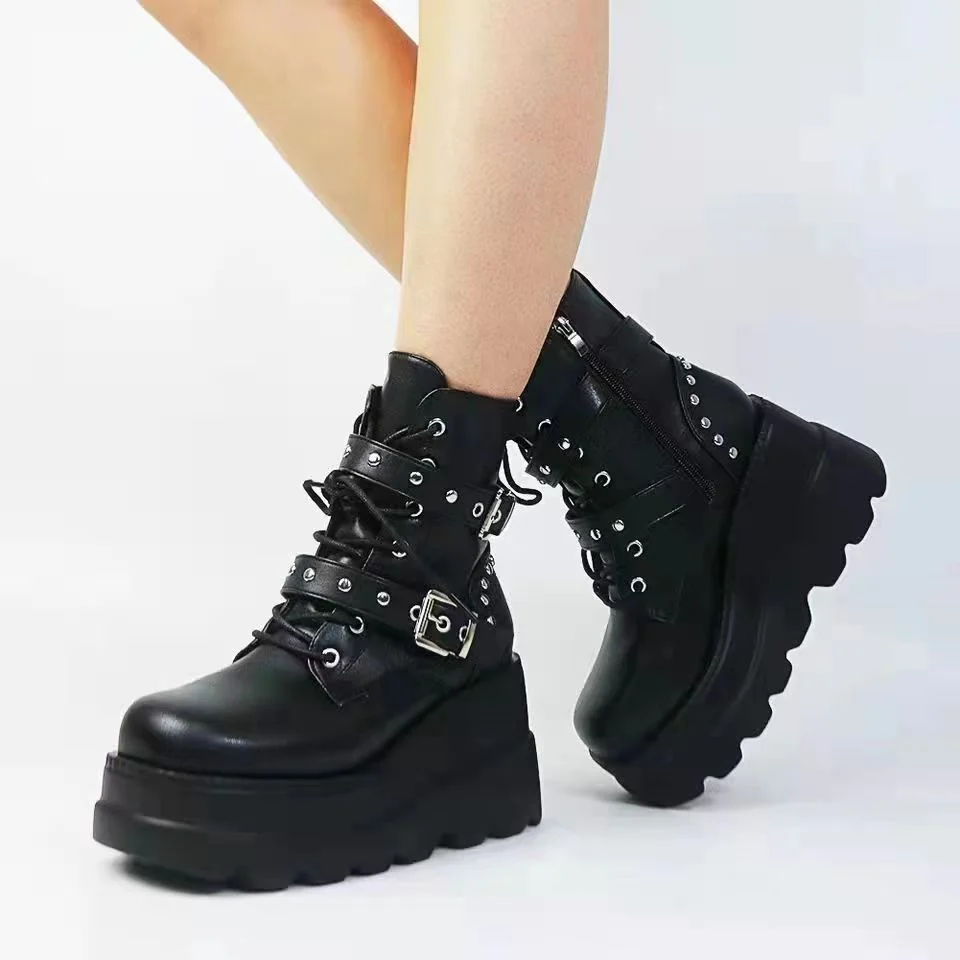 Damen Plateau-Stiefeletten mit modischen Schnallen und robuster Sohle Heidi Mode - Image 2