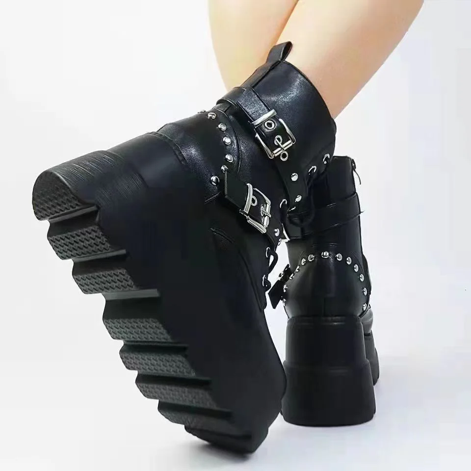 Damen Plateau-Stiefeletten mit modischen Schnallen und robuster Sohle Heidi Mode - Image 4