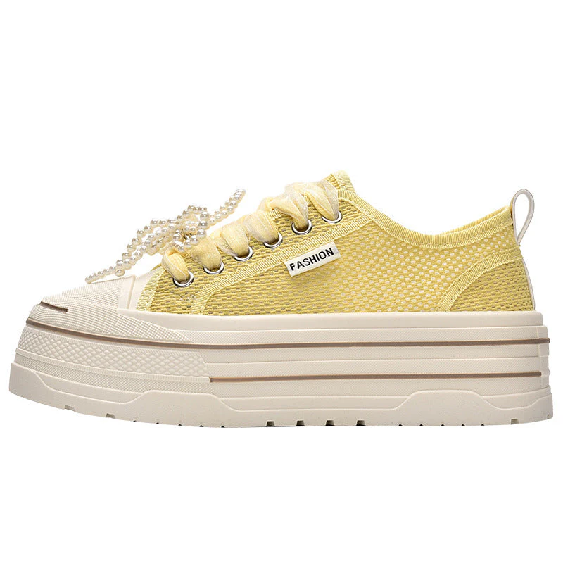 Damen Plateausneaker mit Modischem Mesh-Obermaterial und Trendigen Perlendetails Heidi-Mode - Image 5