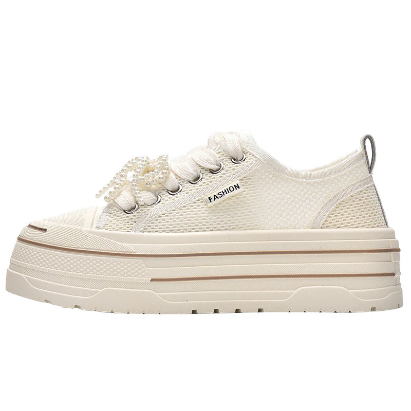 Damen Plateausneaker mit Modischem Mesh-Obermaterial und Trendigen Perlendetails Heidi-Mode - Image 7