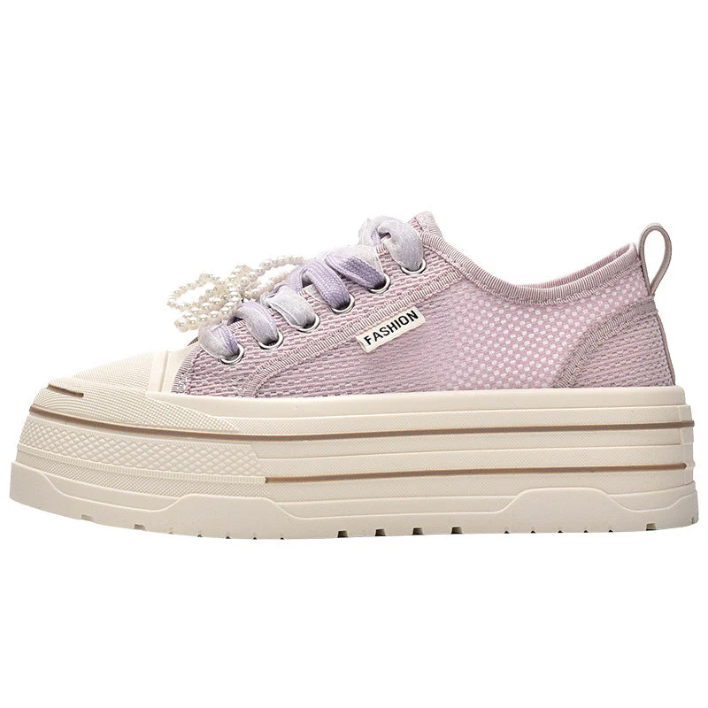 Damen Plateausneaker mit Modischem Mesh-Obermaterial und Trendigen Perlendetails Heidi-Mode - Image 8