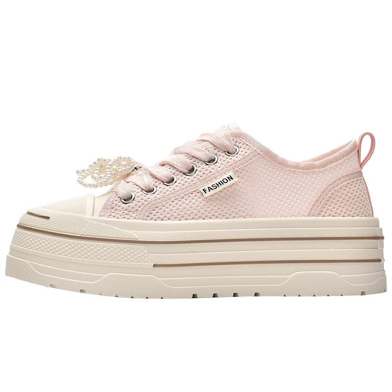 Damen Plateausneaker mit Modischem Mesh-Obermaterial und Trendigen Perlendetails Heidi-Mode - Image 9