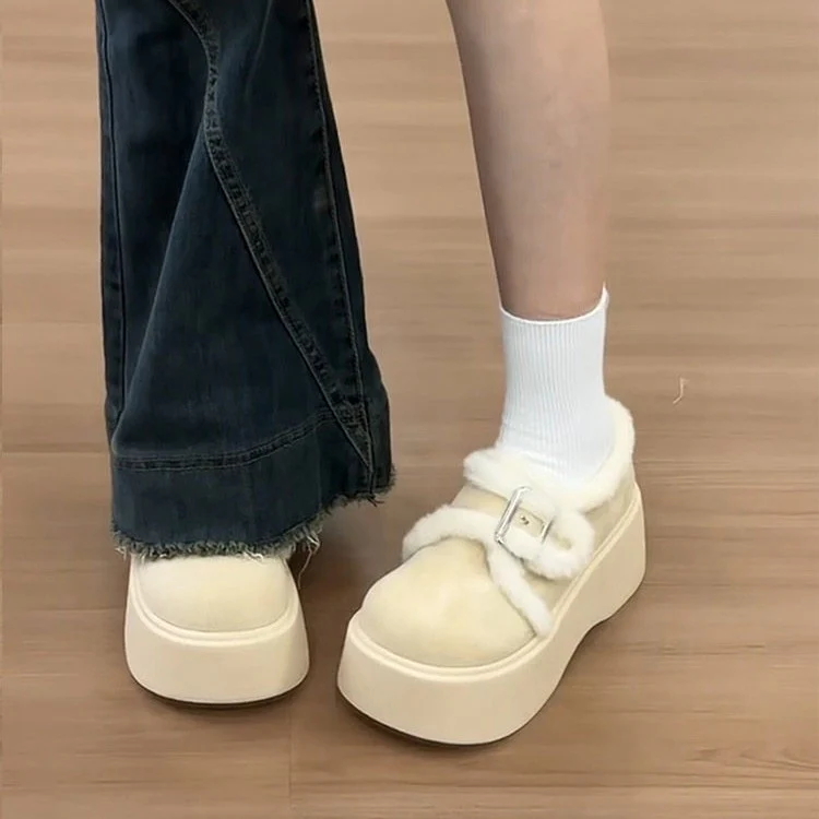 Damen Plattform-Schuhe mit kuscheligem Innenfutter und modischem Schnallen-Design Heidi Mode - Image 2