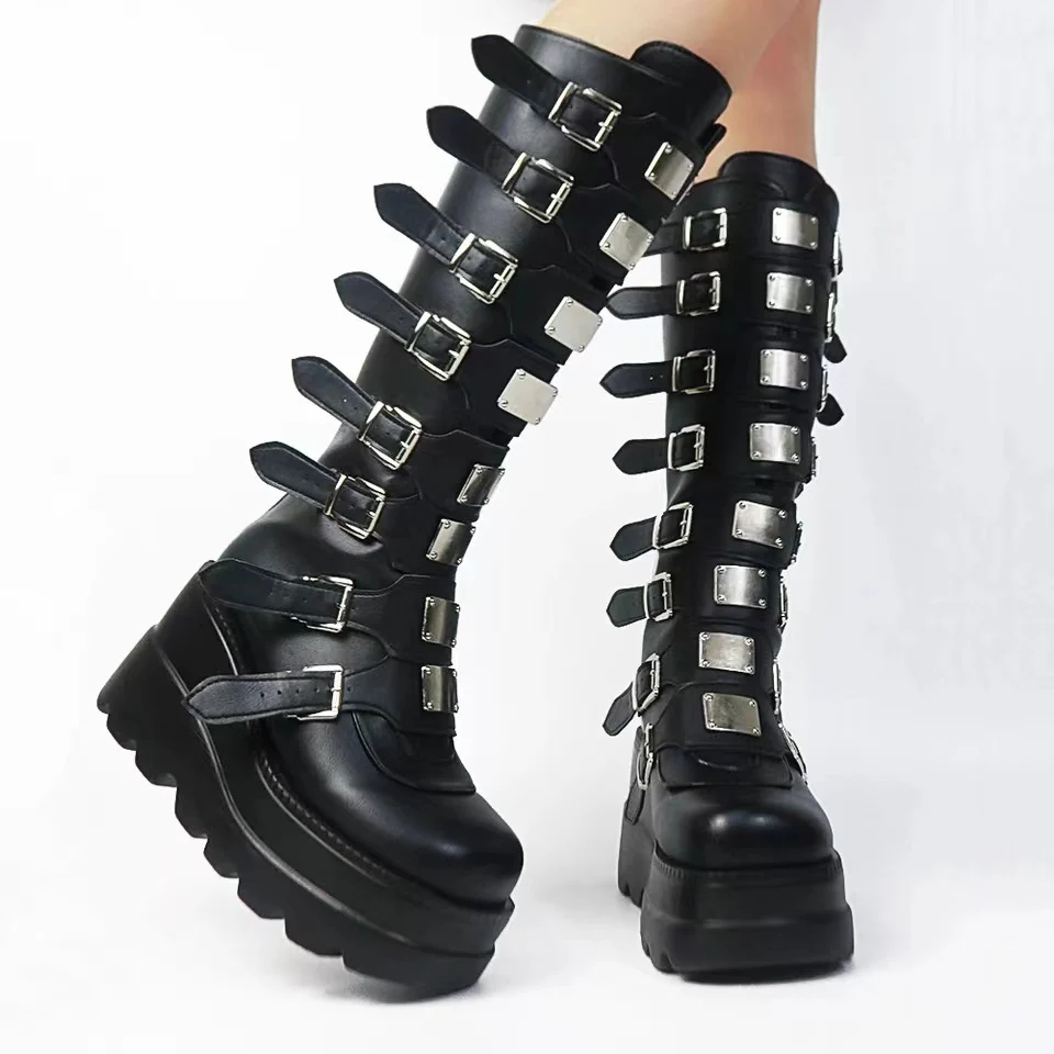 Damen Plattform Stiefel mit modischem Schnallen-Design und stabiler Sohle Heidi Mode - Image 6