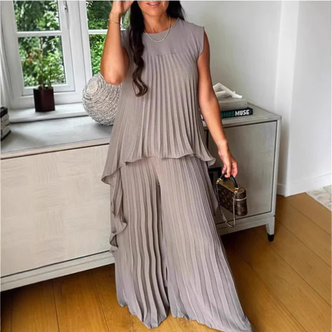 Damen Plissee Maxikleid mit elegantem Schnitt und fließender Silhouette Heidi-Mode