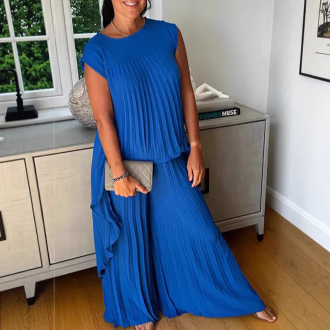 Damen Plissee Maxikleid mit elegantem Schnitt und fließender Silhouette Heidi-Mode - Image 4