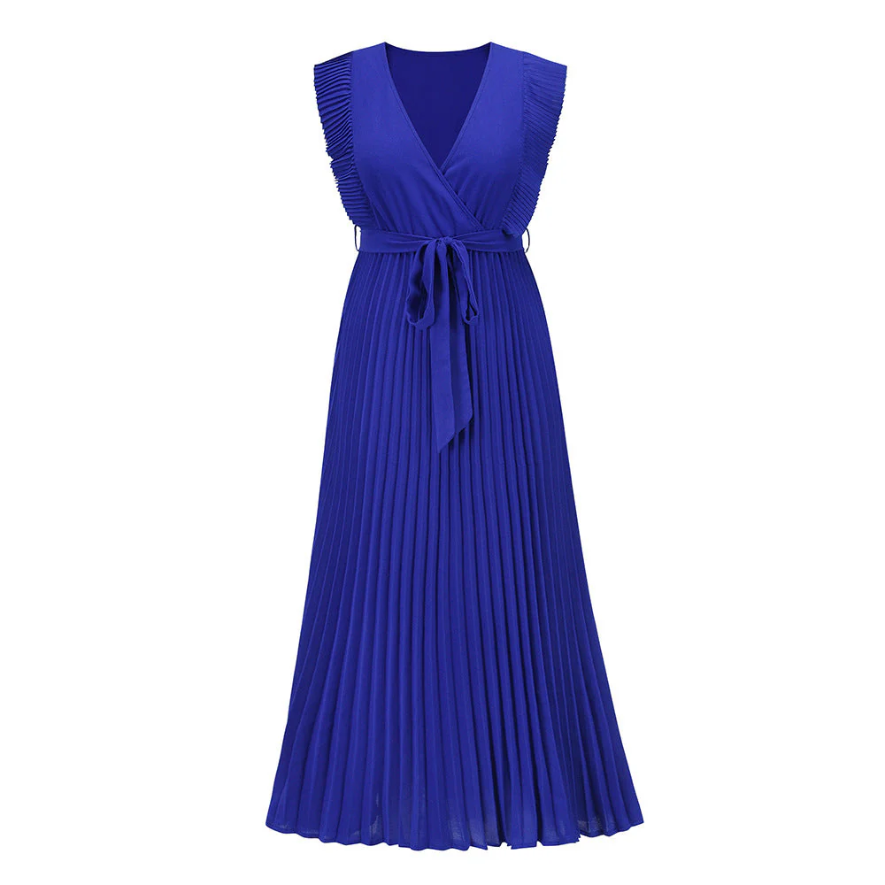 Damen Plissee Maxikleid mit Wickeloptik und Taillierbarem Gürtel Heidi-Mode - Image 7