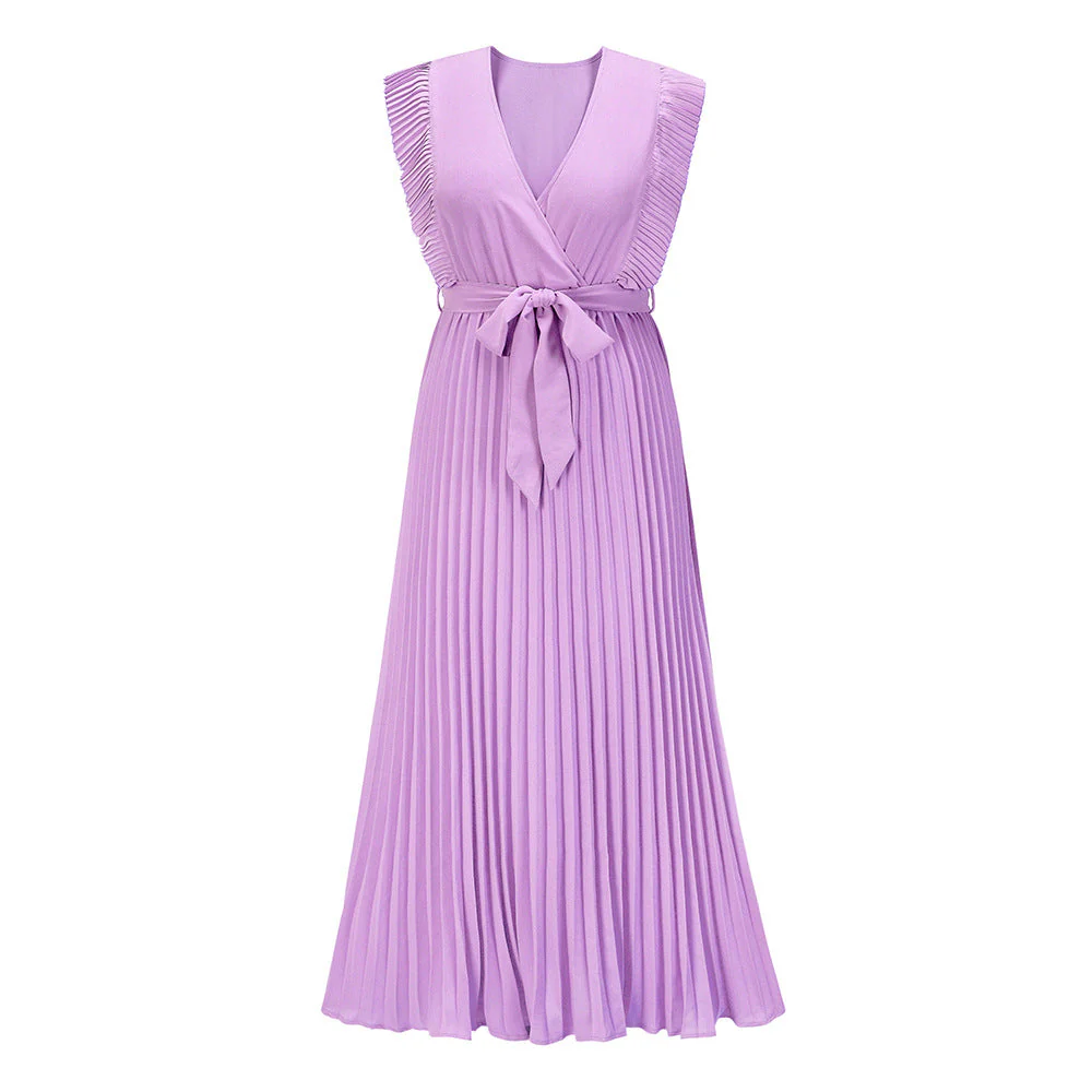 Damen Plissee Maxikleid mit Wickeloptik und Taillierbarem Gürtel Heidi-Mode - Image 8