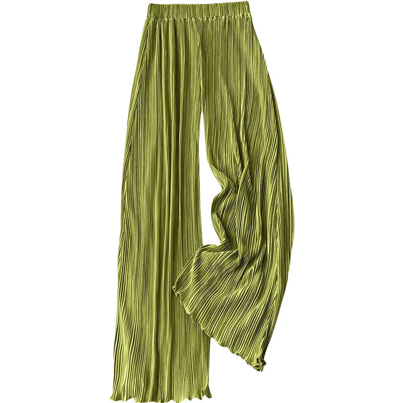 Damen Plissierte Sommerhose mit Hohem Bund und Elastischem Taillenbund Heidi-Mode - Image 9