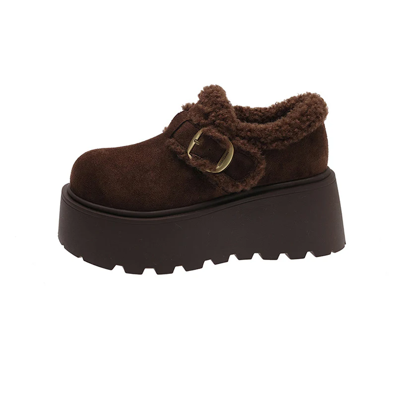 Damen Plüschige Slipper mit robustem Plateau und eleganter Schnalle Heidi Mode - Image 5