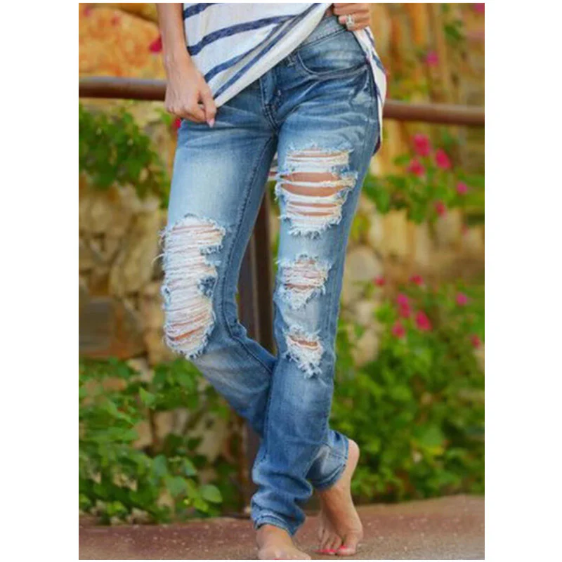 Damen Ripped Jeans im lässigen Urbanstyle mit ausgefransten Säumen Heidi-Mode