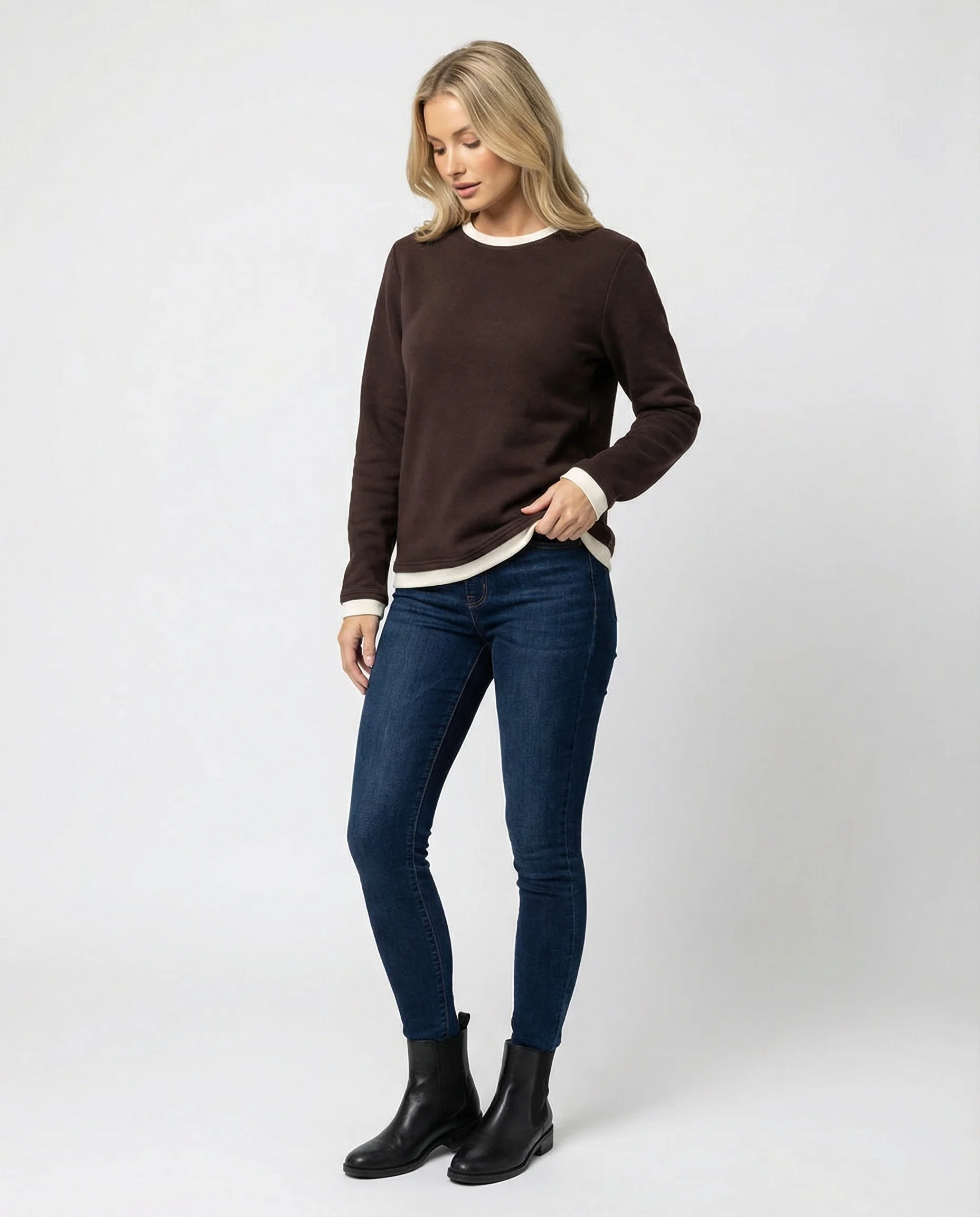 Damen Samtshirt Lockerer Fit Doppelseitig Verdickt Langarm Oberteil - Image 3