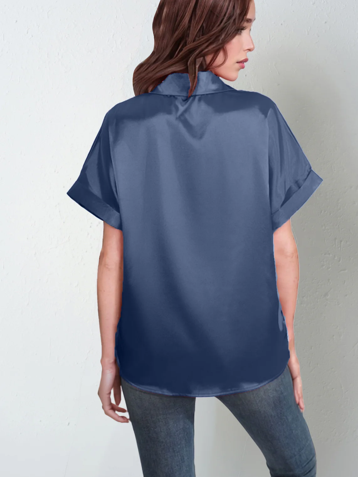 Damen Satin-Bluse mit großem Kragen und überschnittenen Schultern Heidi Mode - Image 21