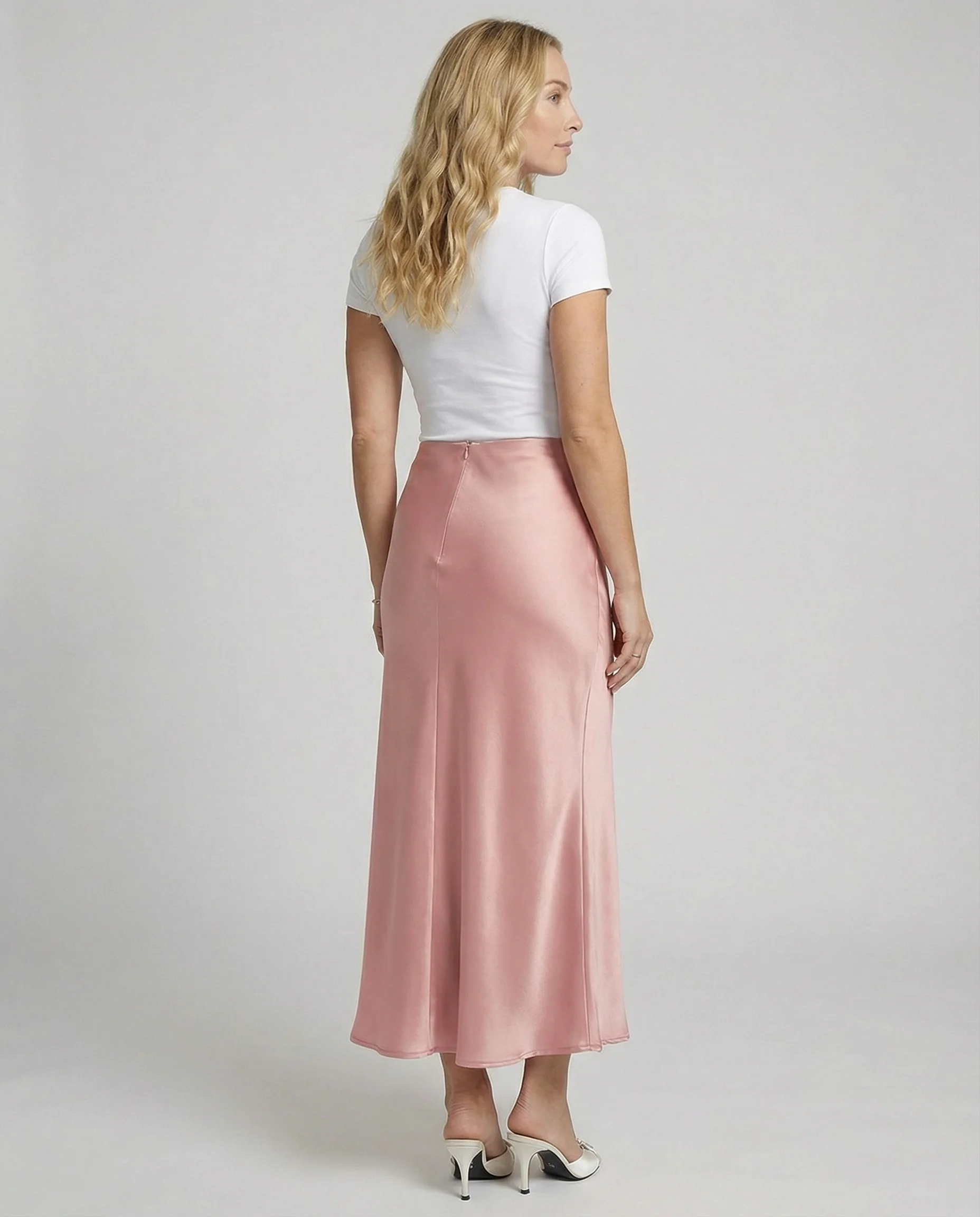Damen Satin-Midirock mit fließendem Schnitt und hohem Bund Heidi Mode - Image 3
