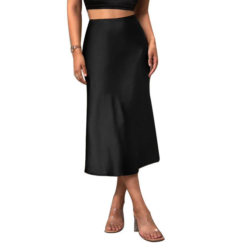 Damen Satin Midirock mit Schwingendem Schnitt und Elastischem Bund Heidi-Mode - Image 5