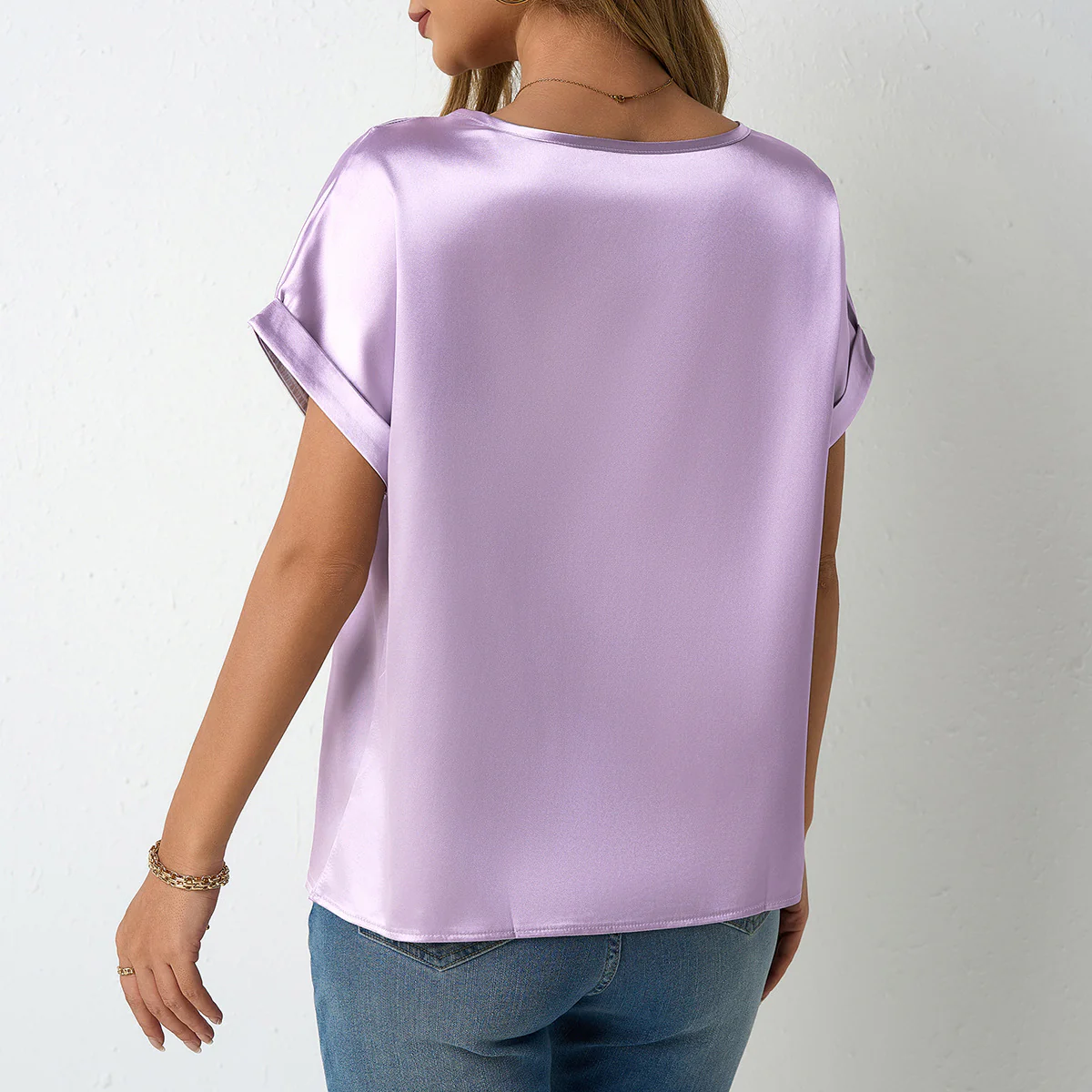 Damen Satin-Oberteil mit umgeschlagenen Ärmeln Heidi Mode - Image 3