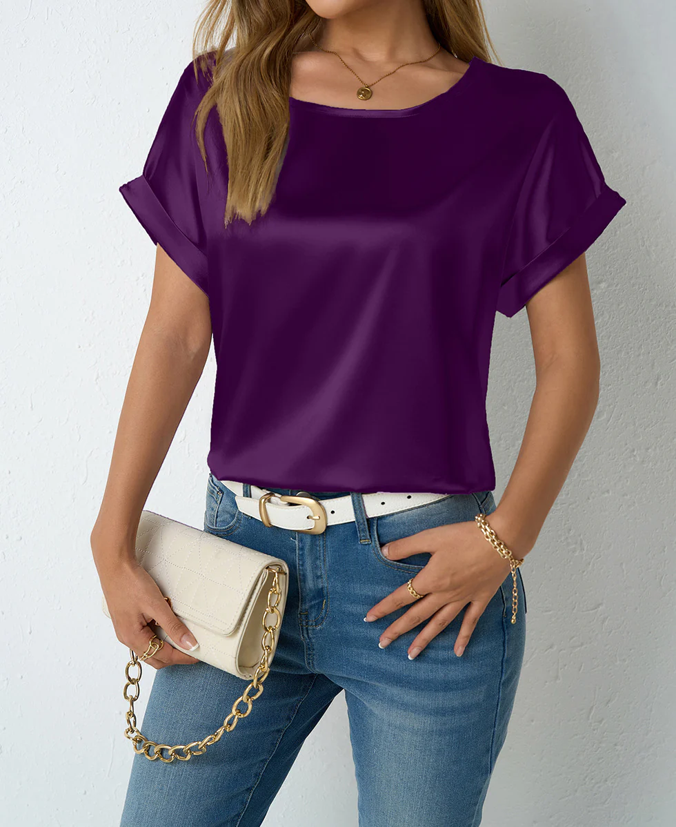 Damen Satin-Oberteil mit umgeschlagenen Ärmeln Heidi Mode - Image 5