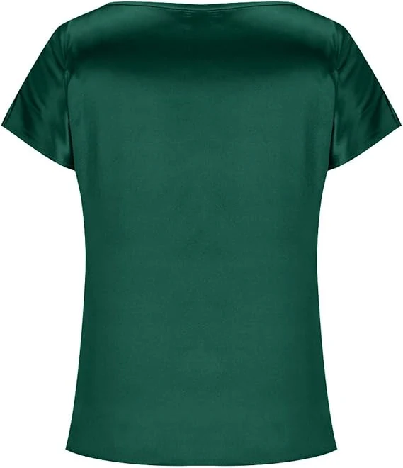 Damen Satin T-Shirt mit Elegantem Wasserfall-Ausschnitt und Schlichten Details Heidi-Mode - Image 10