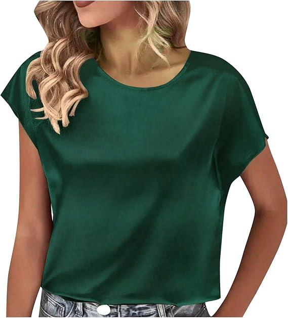 Damen Satin T-Shirt mit Elegantem Wasserfall-Ausschnitt und Schlichten Details Heidi-Mode - Image 8