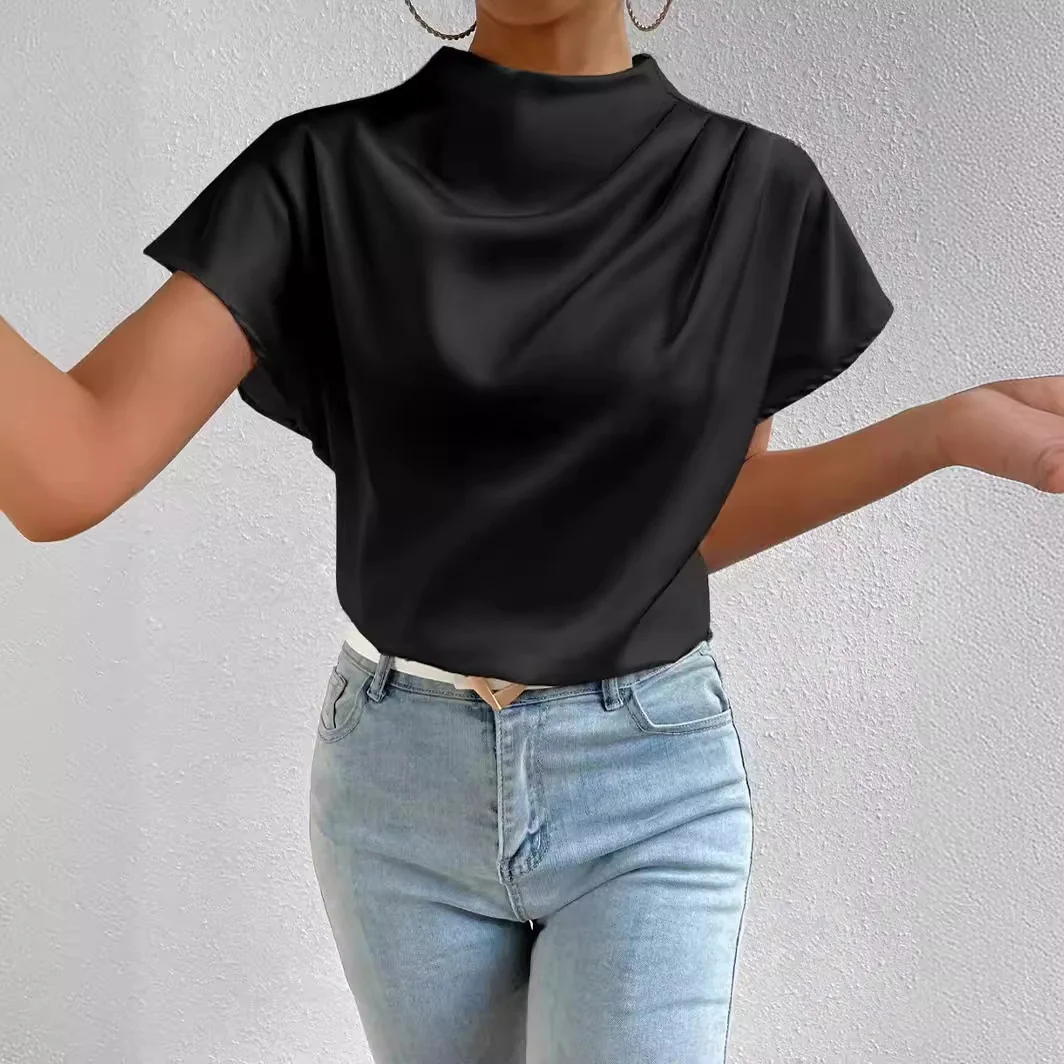 Damen satinierte Bluse mit elegantem Stehkragen Heidi Mode