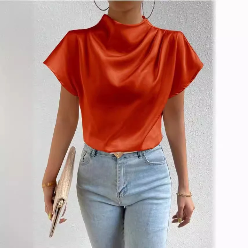 Damen satinierte Bluse mit elegantem Stehkragen Heidi Mode - Image 2
