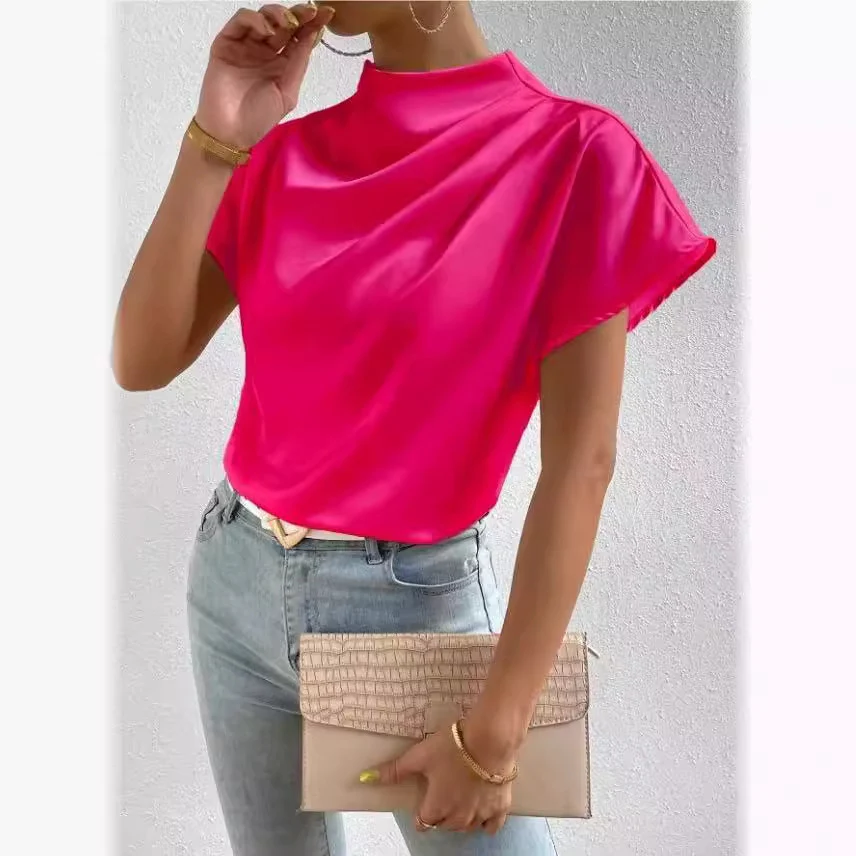 Damen satinierte Bluse mit elegantem Stehkragen Heidi Mode - Image 3