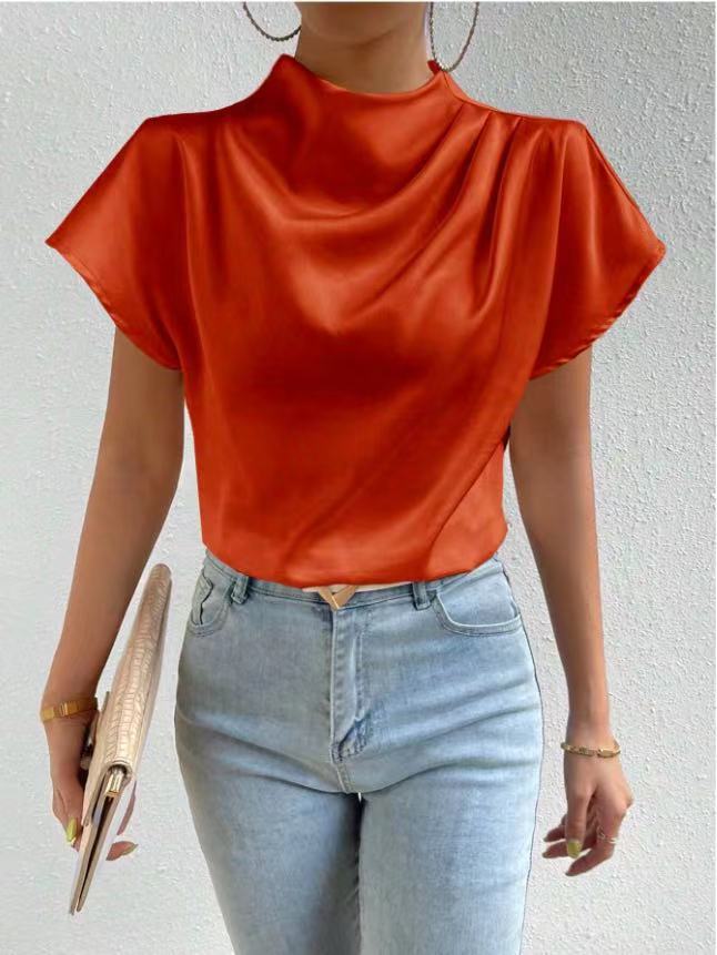 Damen satinierte Bluse mit elegantem Stehkragen Heidi Mode - Image 5