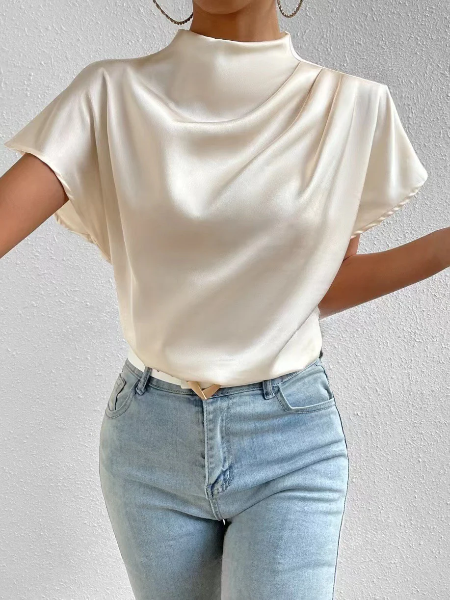 Damen satinierte Bluse mit elegantem Stehkragen Heidi Mode - Image 6