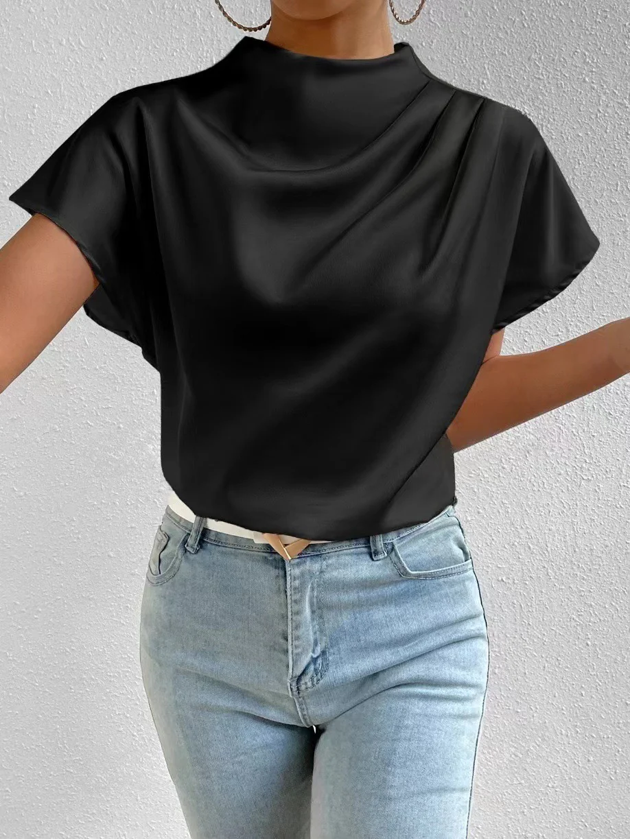 Damen satinierte Bluse mit elegantem Stehkragen Heidi Mode - Image 7