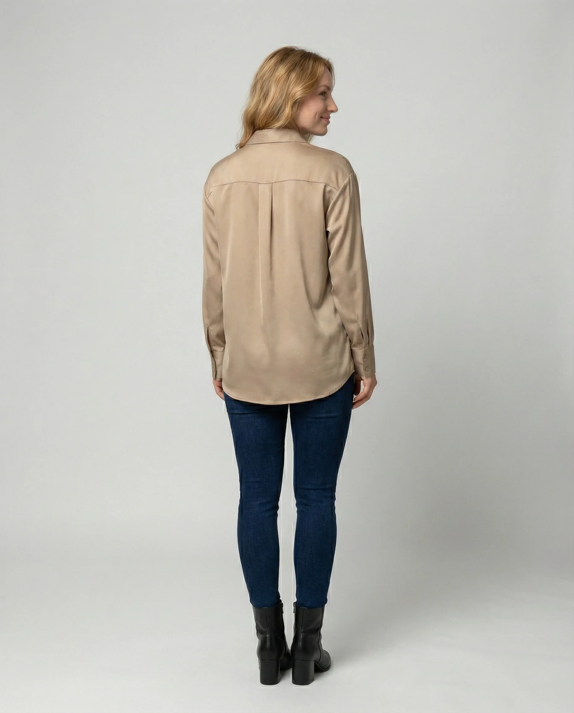 Damen satinierte Bluse mit Knopfverschluss und eleganter Knoten-Detail Heidi Mode - Image 2