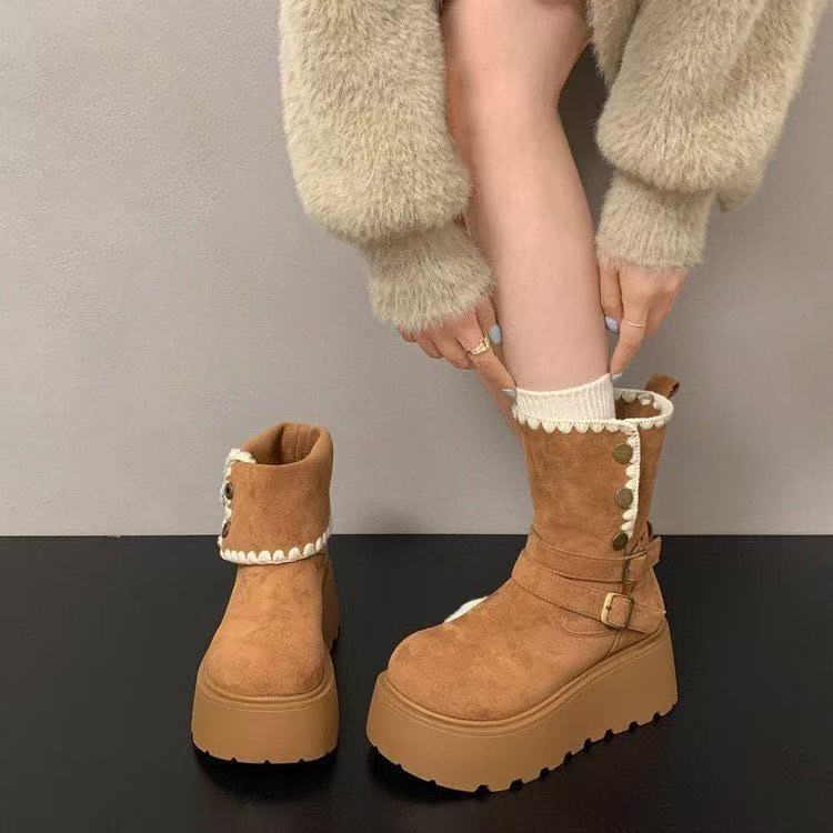 Damen Schicke modische Stiefeletten mit Plateau- und Schnallen-Detail Heidi Mode - Image 5