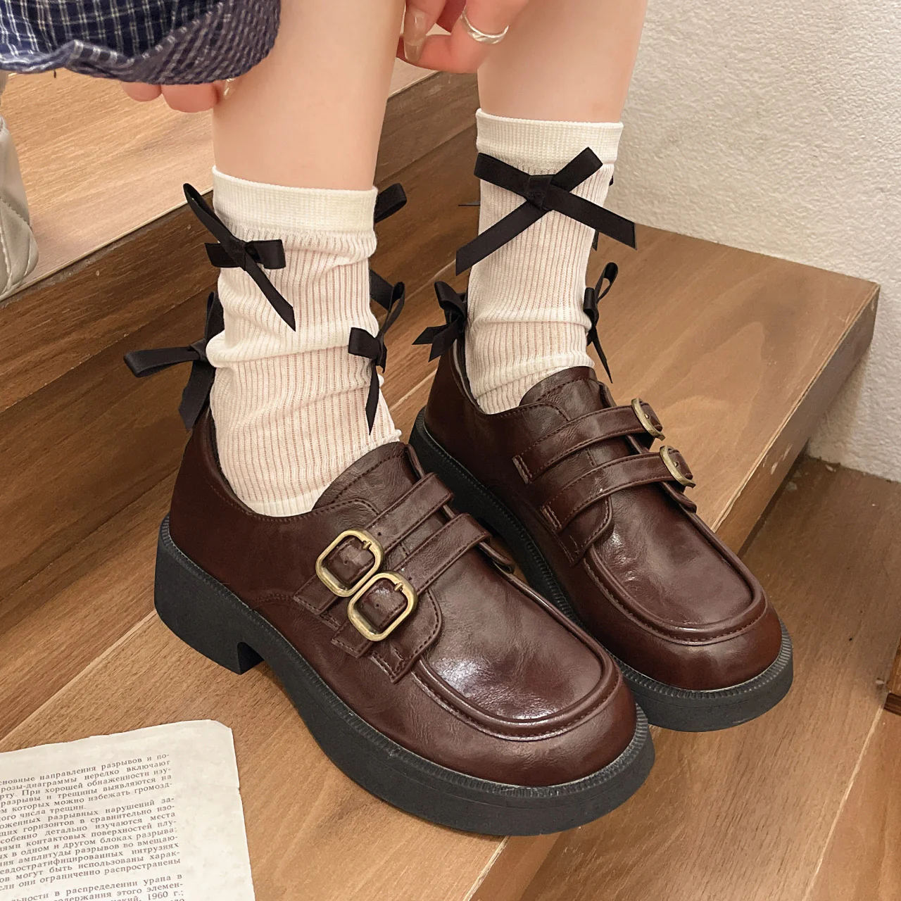 Damen Schnürschuhe mit doppeltem Riemen und modischem Plateau Heidi Mode - Image 7