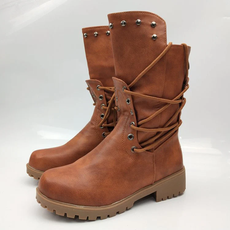 Damen Schnürstiefel mit dekorativen Nieten und robuster Profilsohle Heidi Mode - Image 8