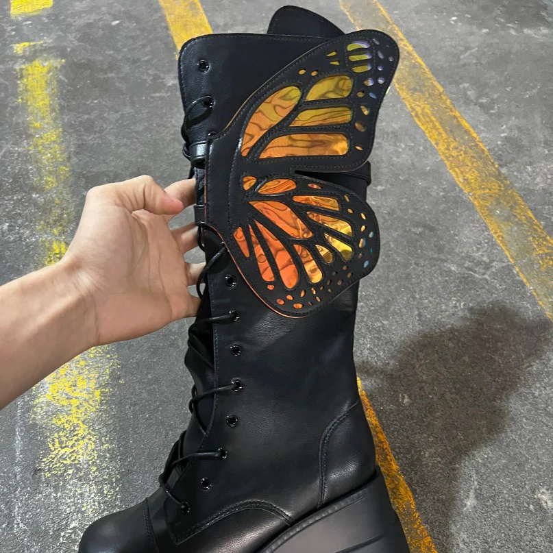 Damen Schnürstiefel mit modischem Schmetterlingsdesign und hohem Plateau Heidi Mode - Image 2