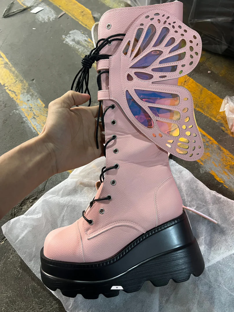 Damen Schnürstiefel mit modischem Schmetterlingsdesign und hohem Plateau Heidi Mode - Image 7
