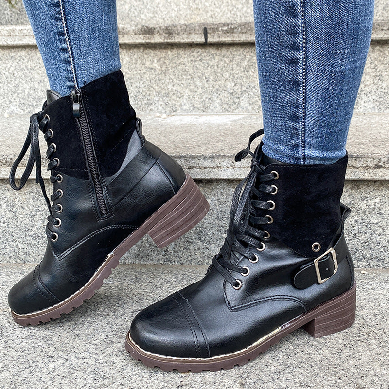Damen Schnürstiefel mit modischem Wildleder-Detail und robustem Blockabsatz Heidi Mode - Image 3