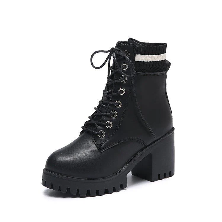 Damen Schnürstiefel mit robustem Blockabsatz und elastischem Strickkragen Heidi Mode - Image 6