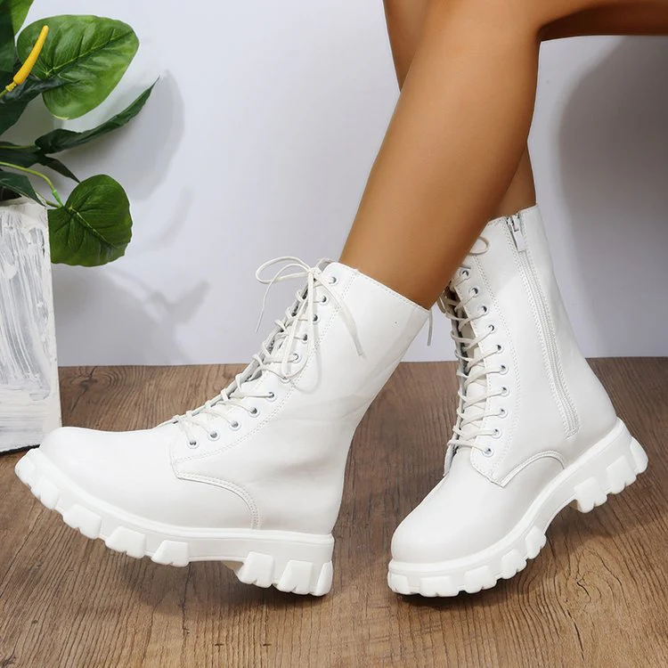 Damen Schnürstiefel mit Robustem Profil und Modischem Reißverschluss Heidi-Mode