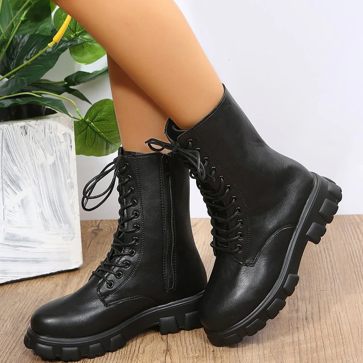 Damen Schnürstiefel mit Robustem Profil und Modischem Reißverschluss Heidi-Mode - Image 2