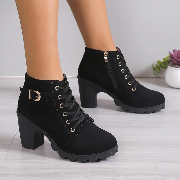 Damen Schnürstiefeletten mit Blockabsatz und Reißverschluss Heidi Mode - Image 2