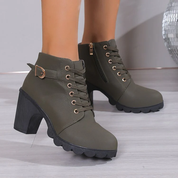 Damen Schnürstiefeletten mit Blockabsatz und Reißverschluss Heidi Mode - Image 3