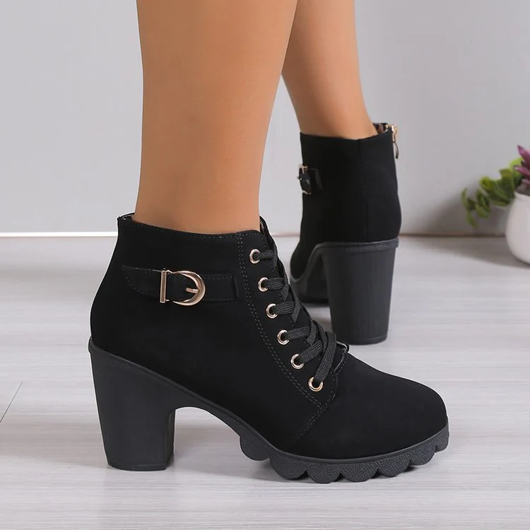 Damen Schnürstiefeletten mit Blockabsatz und Reißverschluss Heidi Mode - Image 7