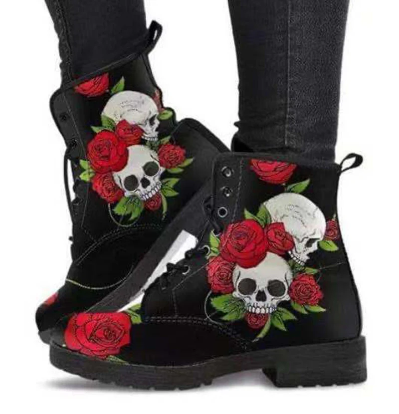 Damen Schnürstiefeletten mit kreativem Totenkopf-Design und robustem Profilsohle Heidi Mode - Image 7