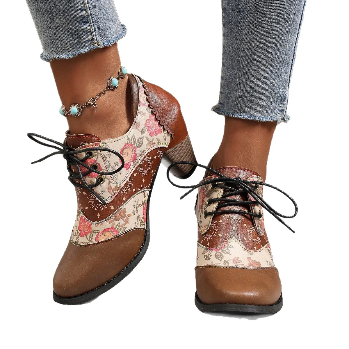 Damen Schuhwerk mit floralem Design und robustem Blockabsatz Heidi Mode - Image 5