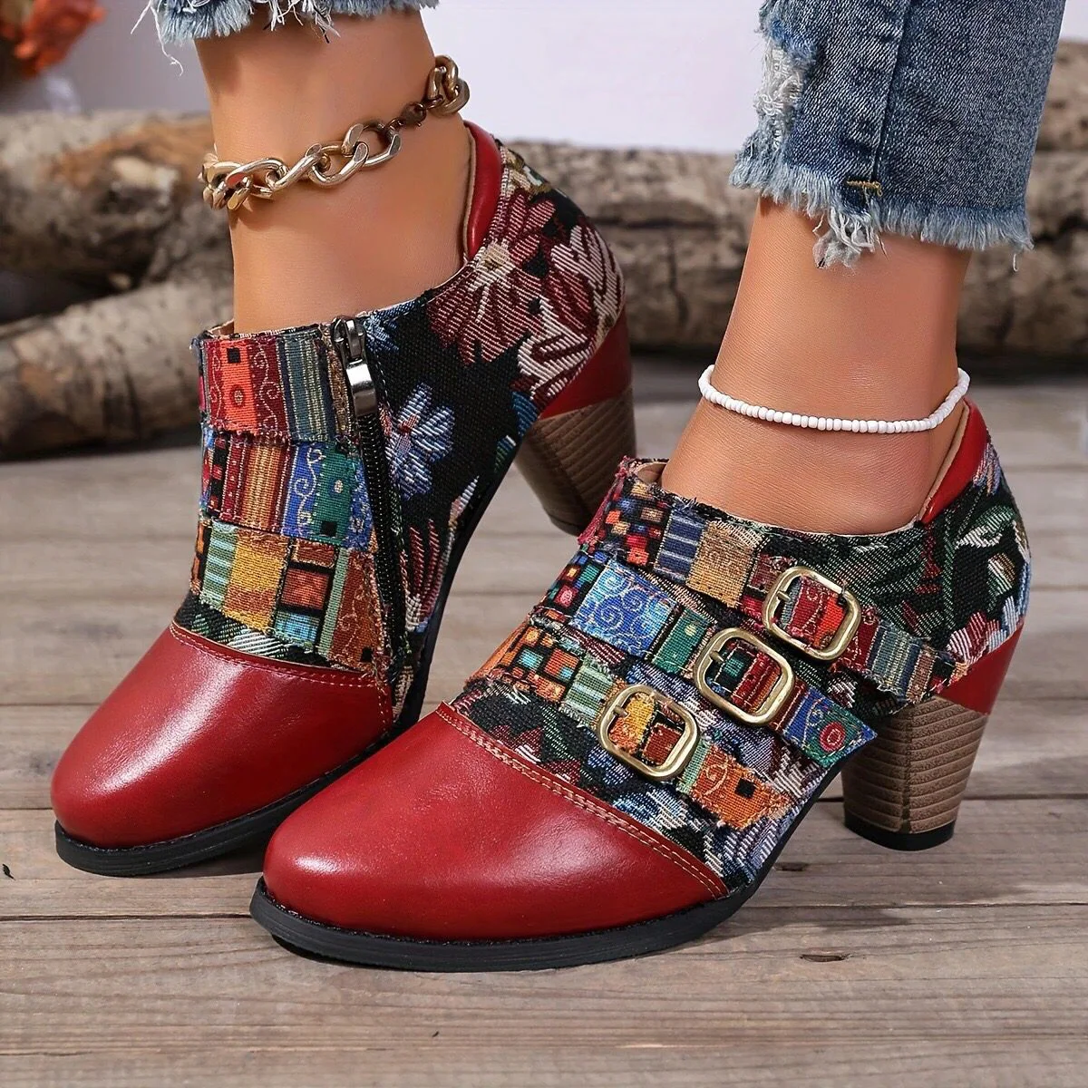 Damen Schuhwerk mit floralem Design und robustem Blockabsatz Heidi Mode - Image 6