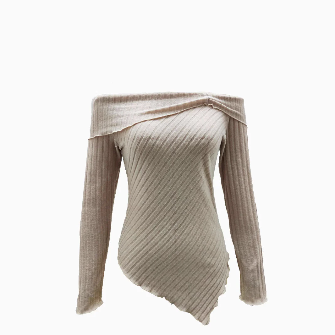 Damen Schulterfreies Oberteil Aus Rippstrick mit Asymmetrischem Saum und Dekorativen Details Heidi-Mode - Image 3