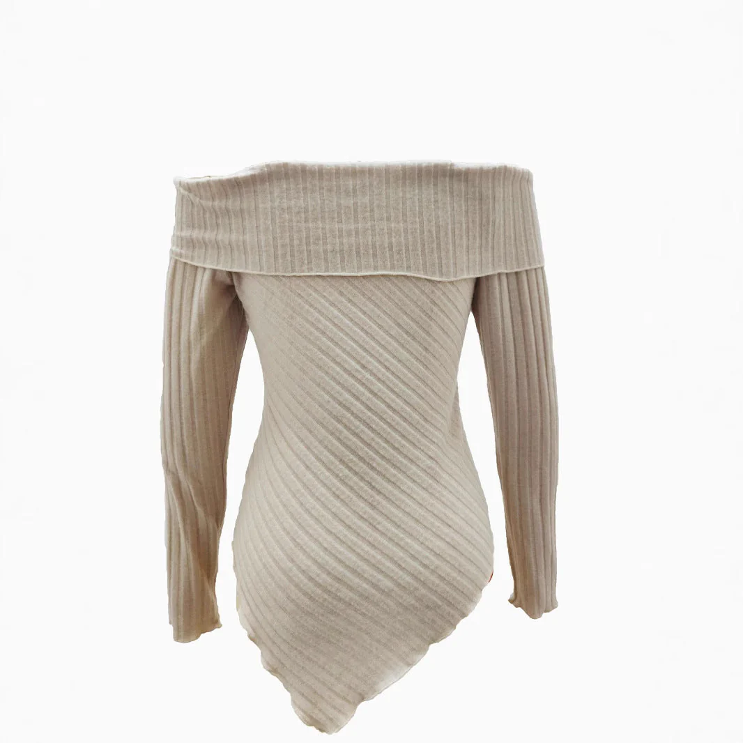 Damen Schulterfreies Oberteil Aus Rippstrick mit Asymmetrischem Saum und Dekorativen Details Heidi-Mode - Image 4