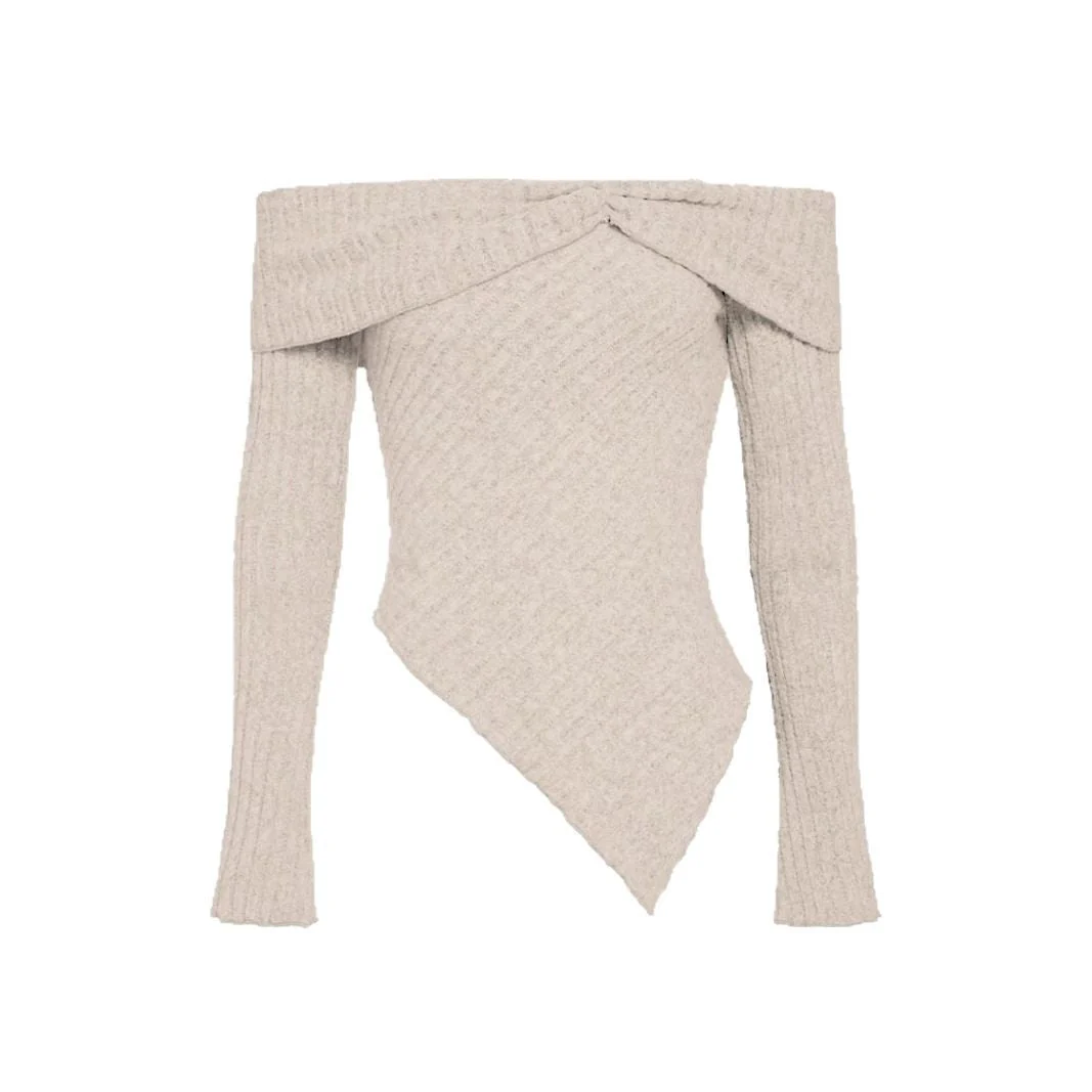 Damen Schulterfreies Oberteil Aus Rippstrick mit Asymmetrischem Saum und Dekorativen Details Heidi-Mode - Image 5